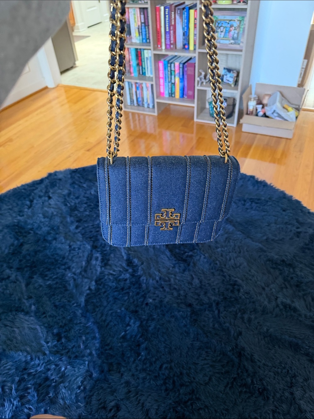 Tory Burch Dark Denim Shoulder Bag with Gold Hardware - Picture 6 of 7